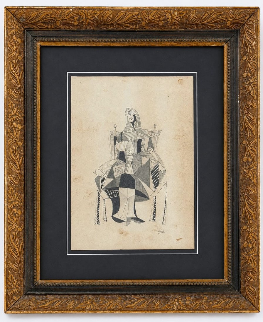 Attributed to Pablo Picasso (1881?1973), Surrealist Composition: Pencil on paper Signed lower right. Dimensions (with frame): 50 × 60 cm Dimensions (without frame): 24.5 × 35 cm Provenance: Private Collection, Tel Aviv