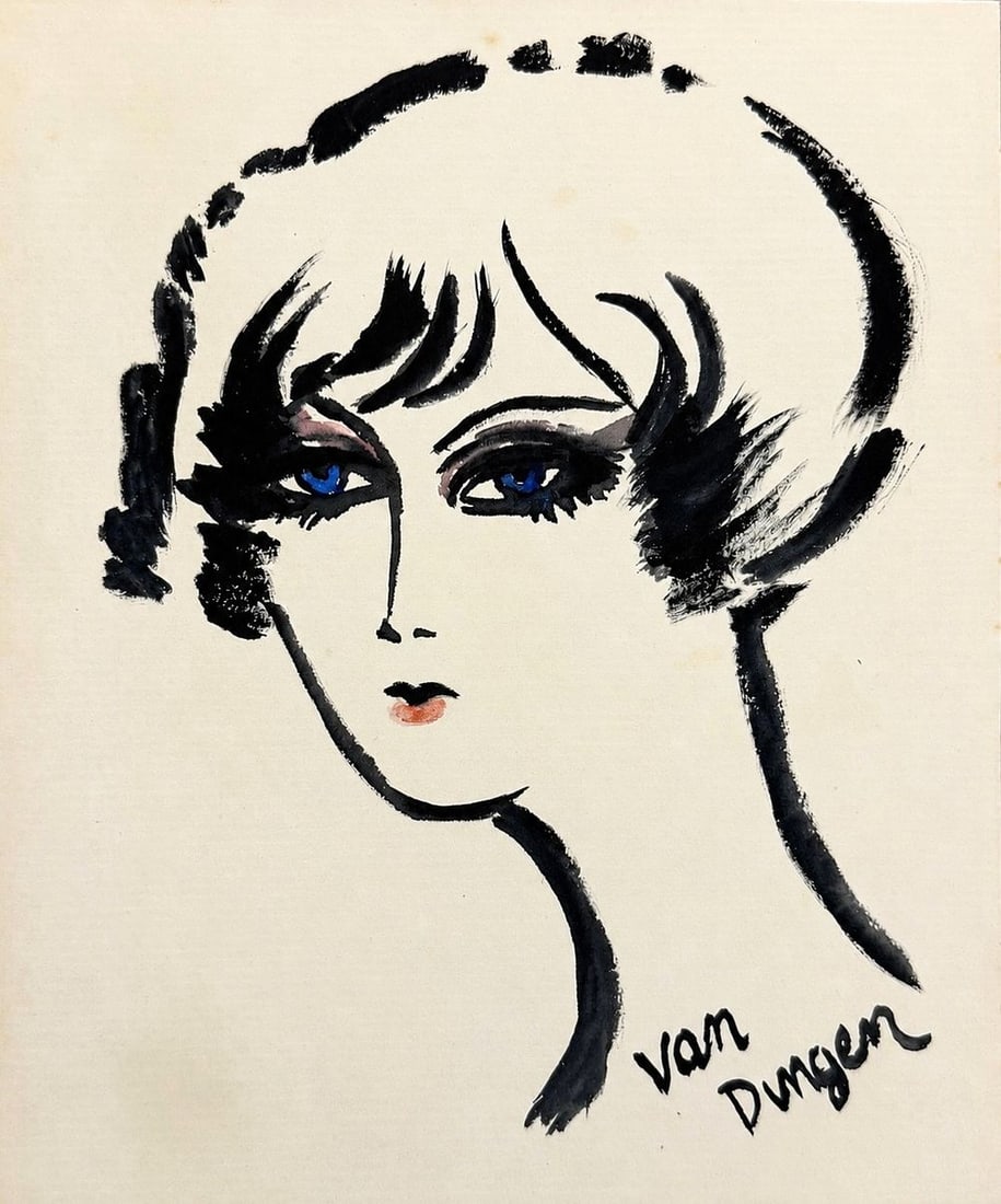 Kees van Dongen (1877-1968) Portrait of a Young Woman: Watercolor on paper Signed lower right Dimensions: 15 × 17.7 cm Provenance: Purchased directly from the artist in Paris.