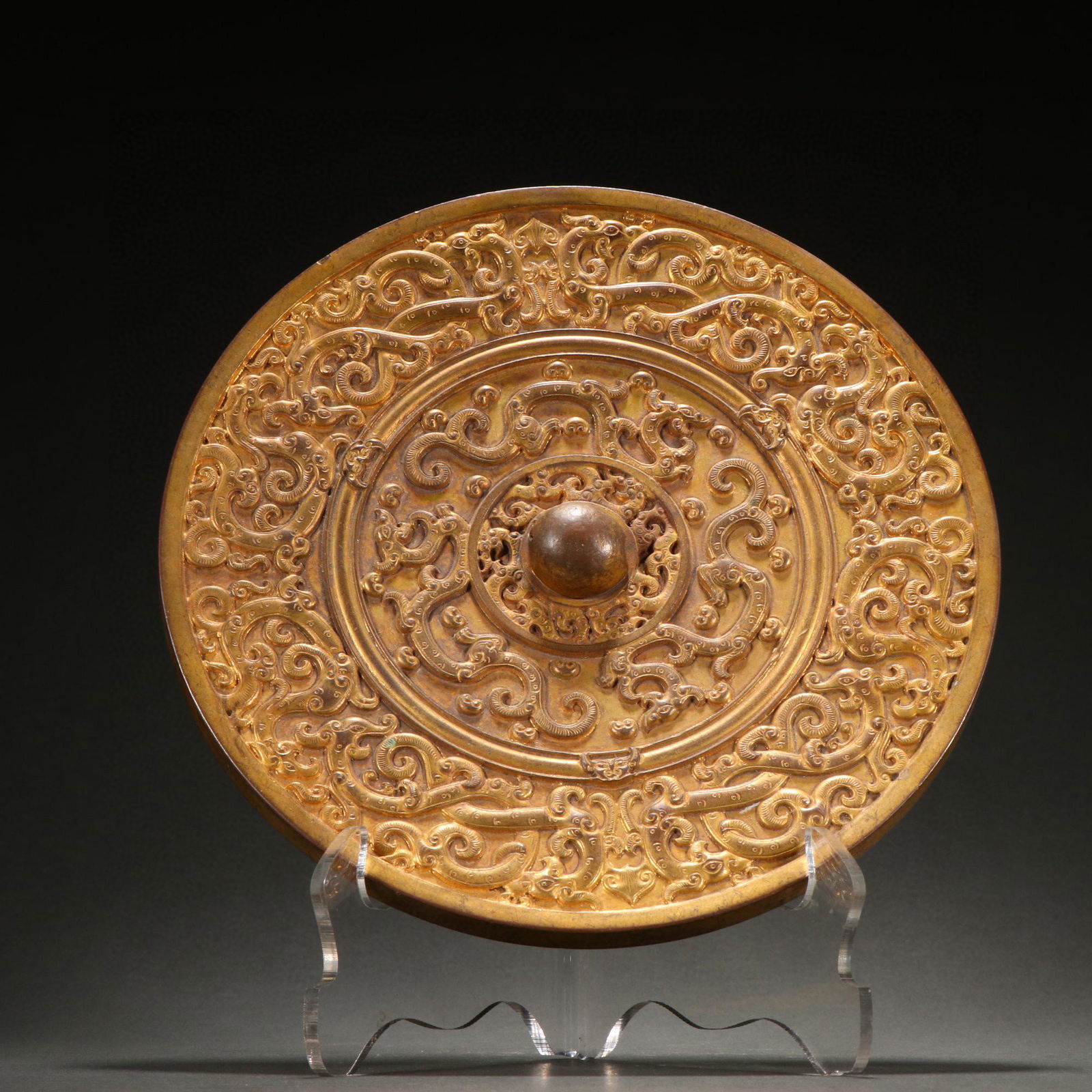 CHINESE GILT BRONZE MIRROR (1 of 6)