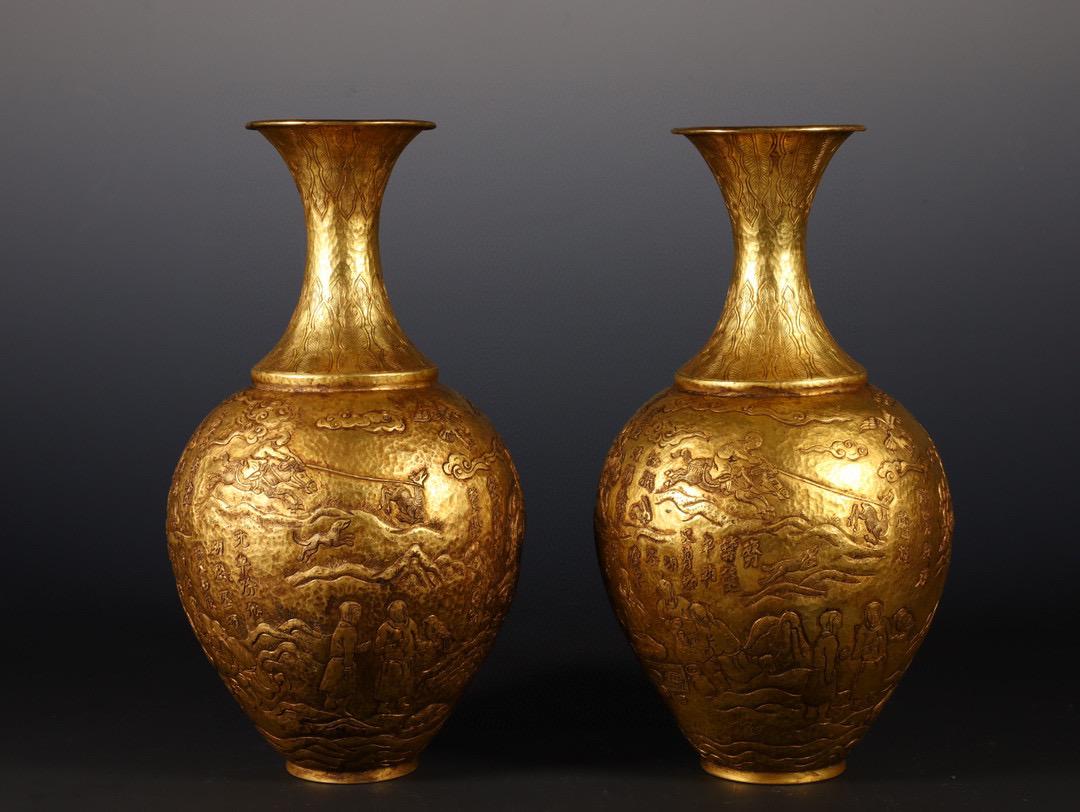 PAIR OF CHINESE GILT BRONZE VASES (1 of 6)
