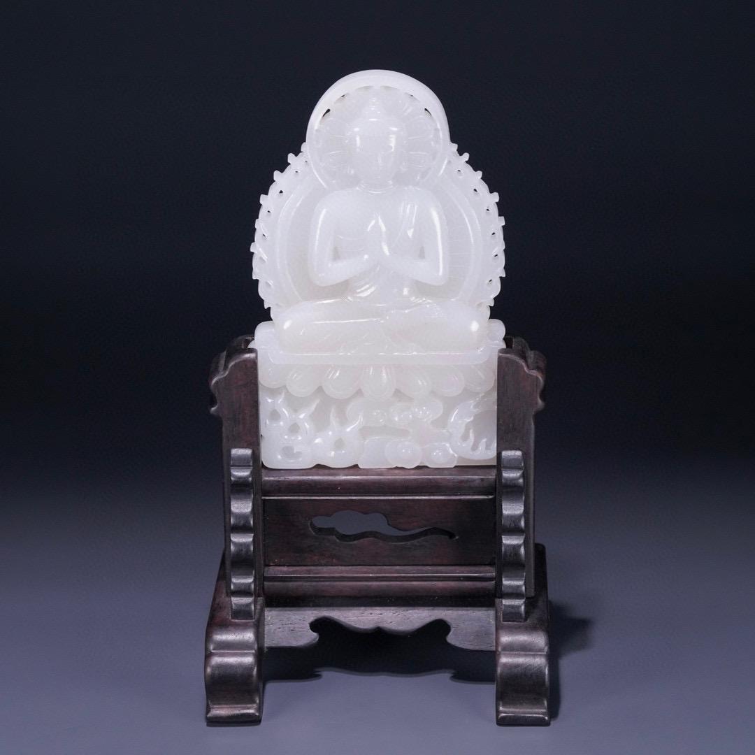 CHINESE HETIAN JADE BUDDHA WITH REDWOOD STAN (1 of 6)