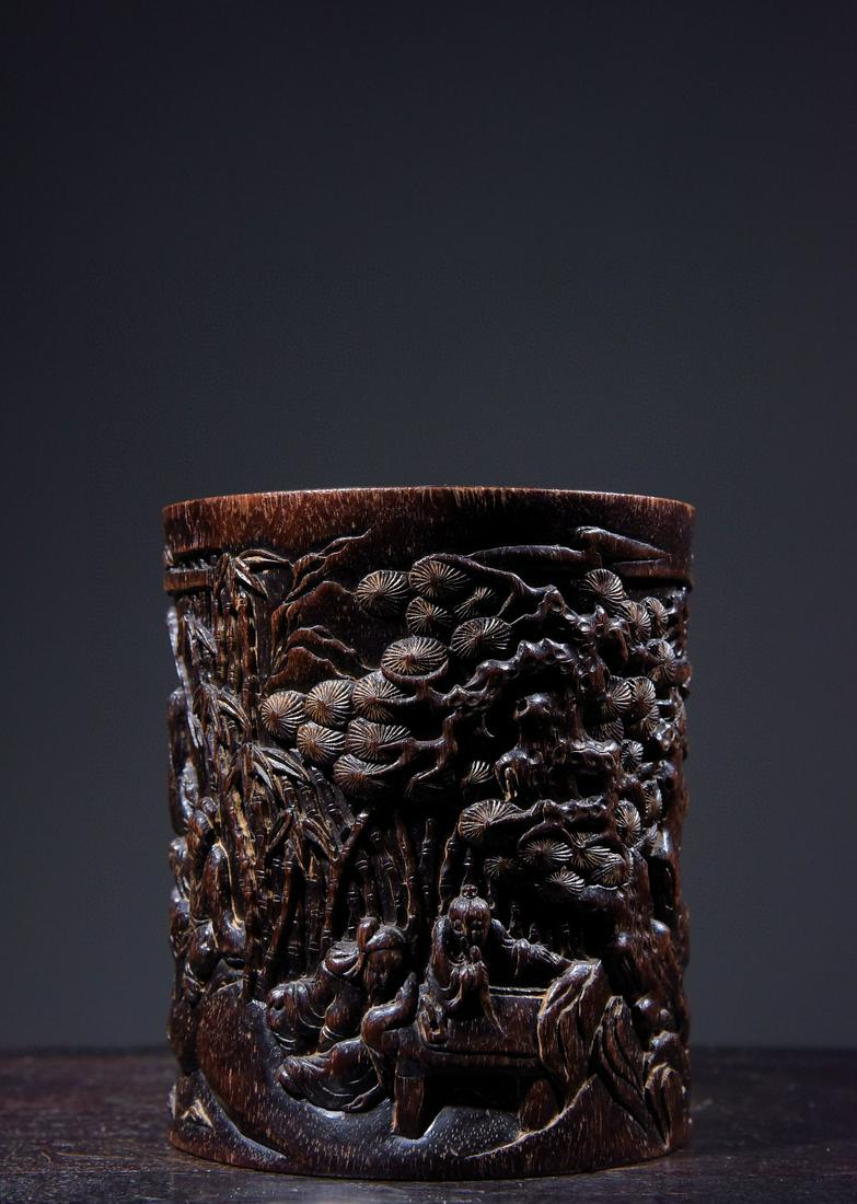 CHINESE XIAOYEZITAN WOOD BRUSHPOT (1 of 6)