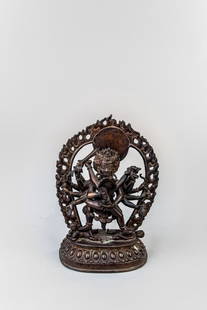 Taiwanese elaborate copper sculpture of copulating gods: Statue of god/goddess - H: 8 1/2 inches