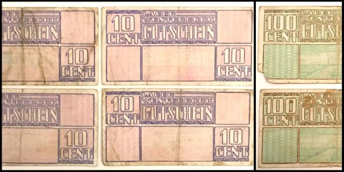 A lot of 6 notes of payment from the Westerbork camp, (1 of 3)