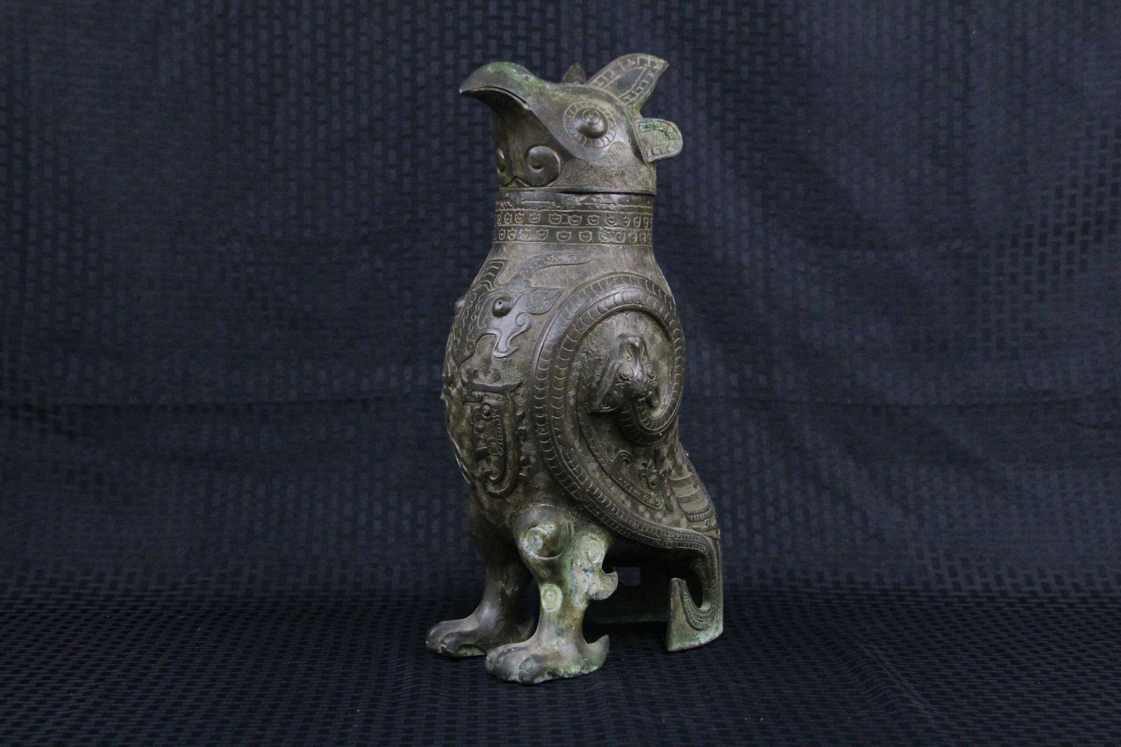 Chinese archaic style bronze carved owl vessel (1 of 6)