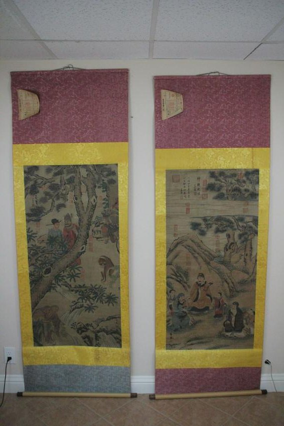 Pair Chinese water color scrolls (1 of 9)