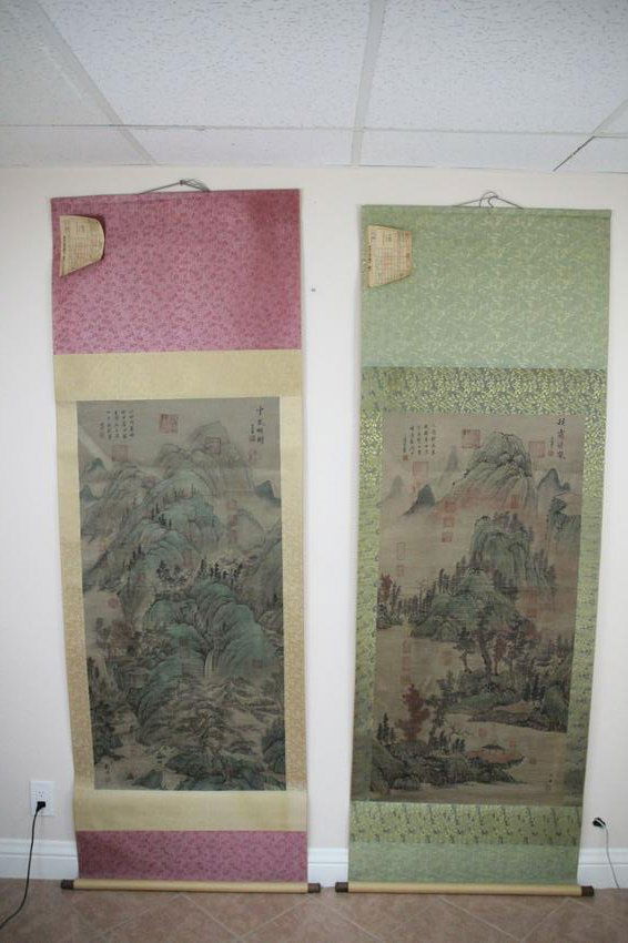Pair Chinese water color scrolls (1 of 10)