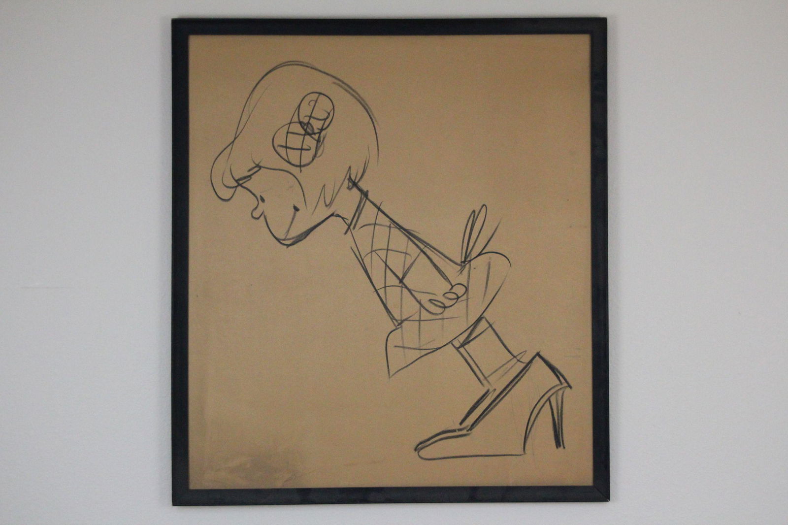 A large charcoal painting: A large charcoal painting , H: 32" W: 29", A large framed charcoal pancel painting Lucy Van Pelt ?