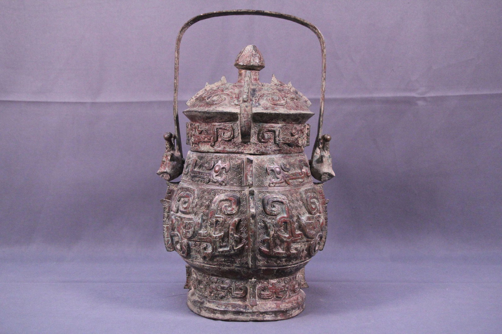 Chinese archaic bronze carved lidded food pot with (1 of 6)