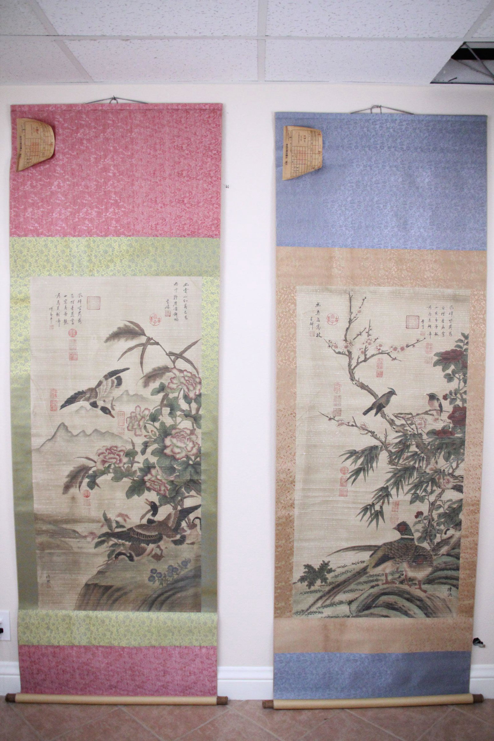 2 Chinese long painting scroll with bird and flower (1 of 10)