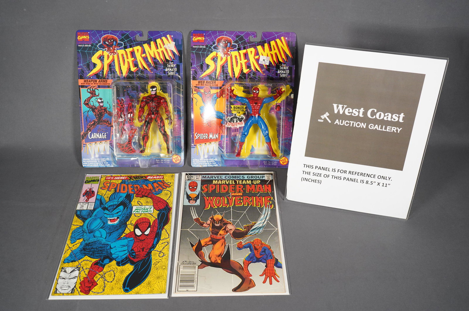 Spiderman comic and toys: Vintage Spiderman comics and toys, Spiderman and Carnage action figures.