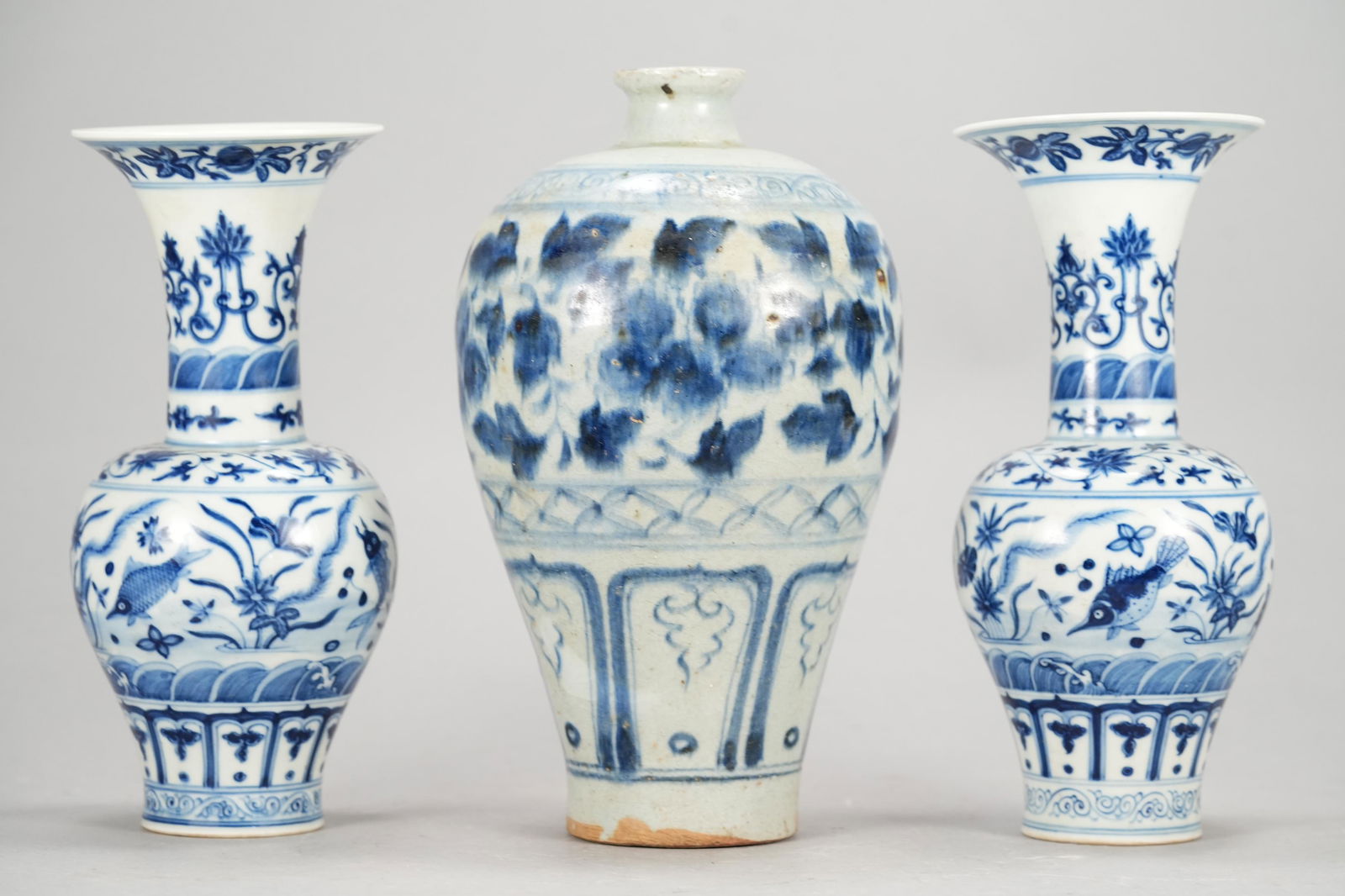 3 pcs Chinese b/w vase (1 of 8)