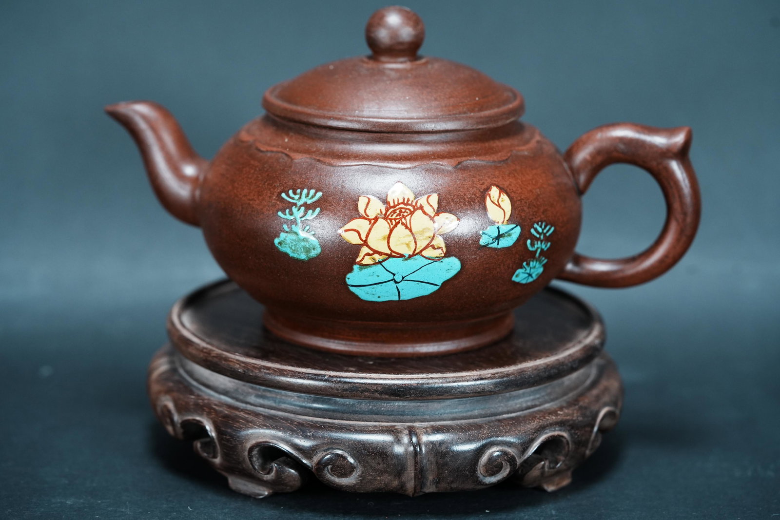 Chinese fine clay teapot: Chinese fine clay teapot. H: 4" x W: 7."