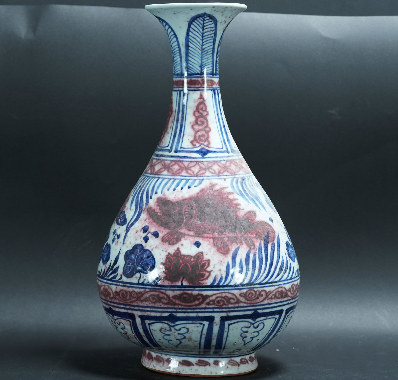 Chinese tall blue red vase (1 of 7)