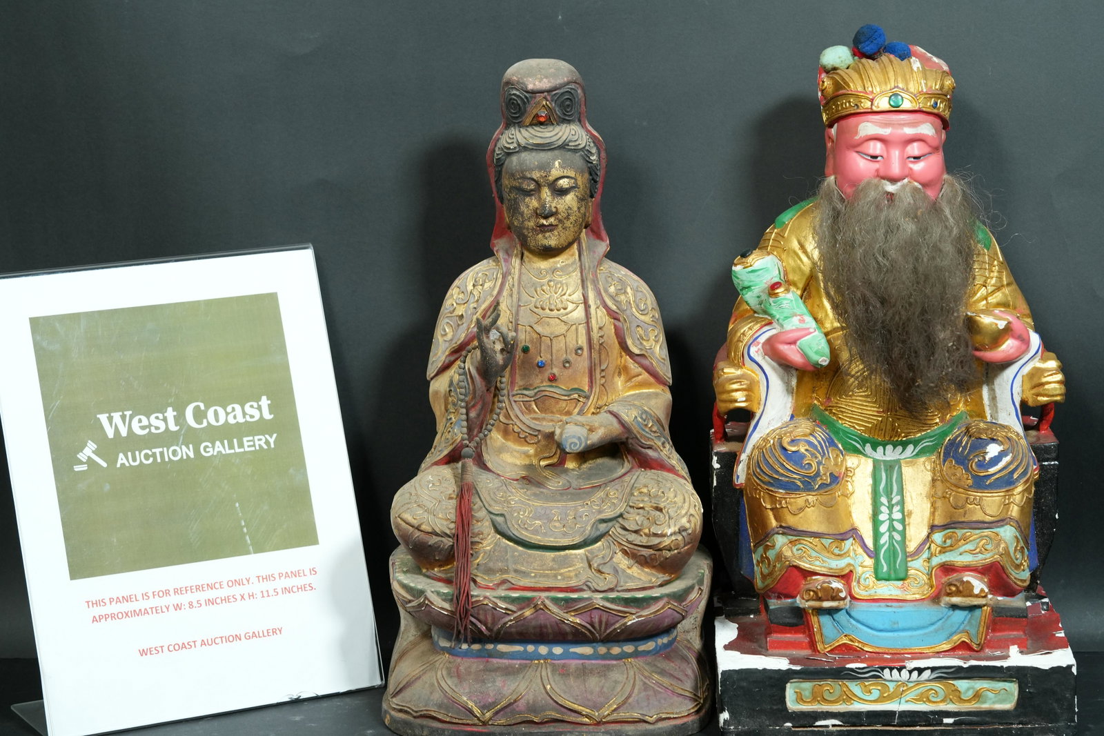 2 pcs Chinese camphor wood statues: 2 pcs Chinese vintage large camphor wood statues. Estate of a major temple. H: 15.25" x W: 7.5."