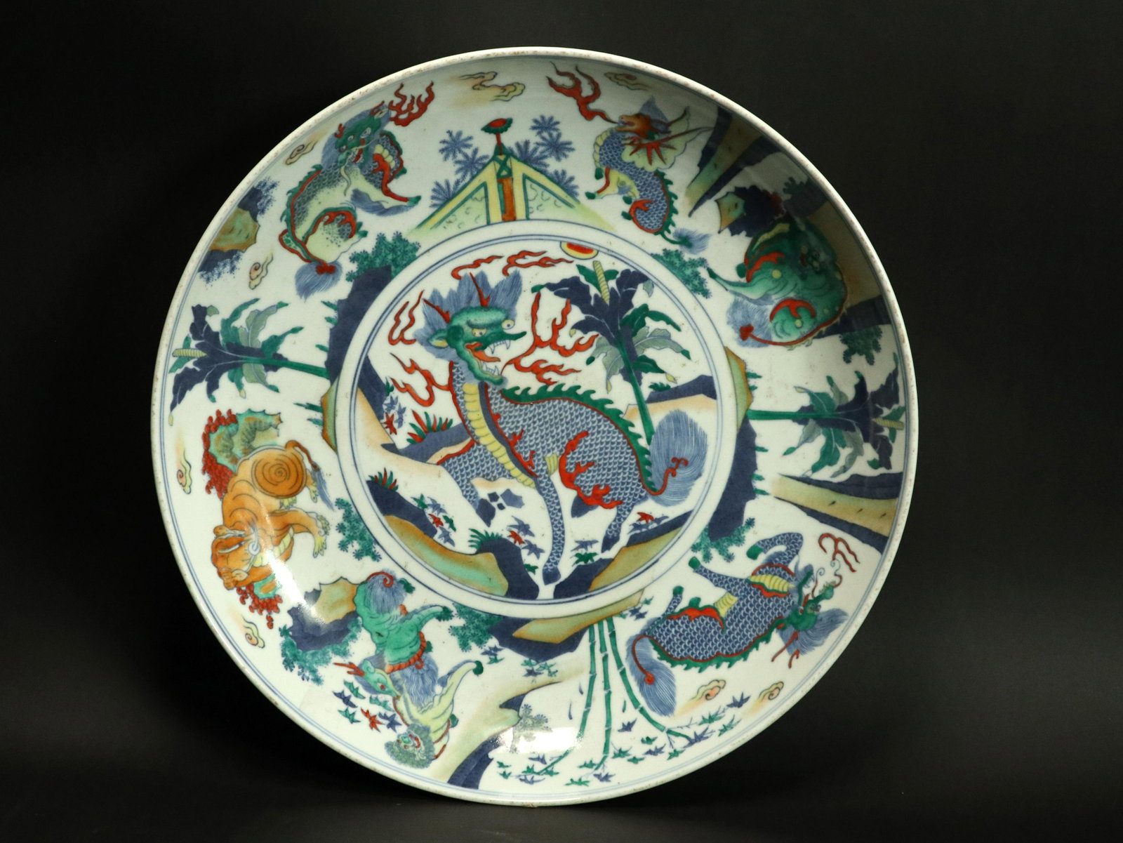 Chinese fancy charger plate: Chinese vintage fancy charger plate. H: 3.35" x W: 16."