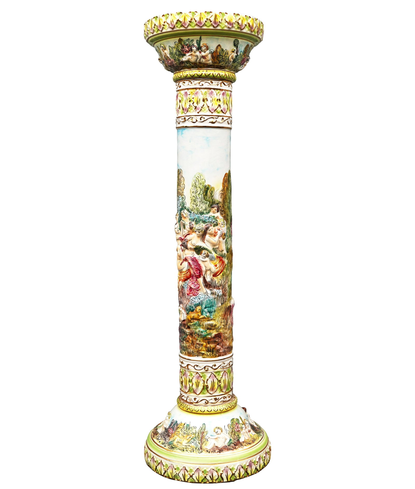 Large Capodimonte fine item: A large Capodimonte large carved ceramic pole.