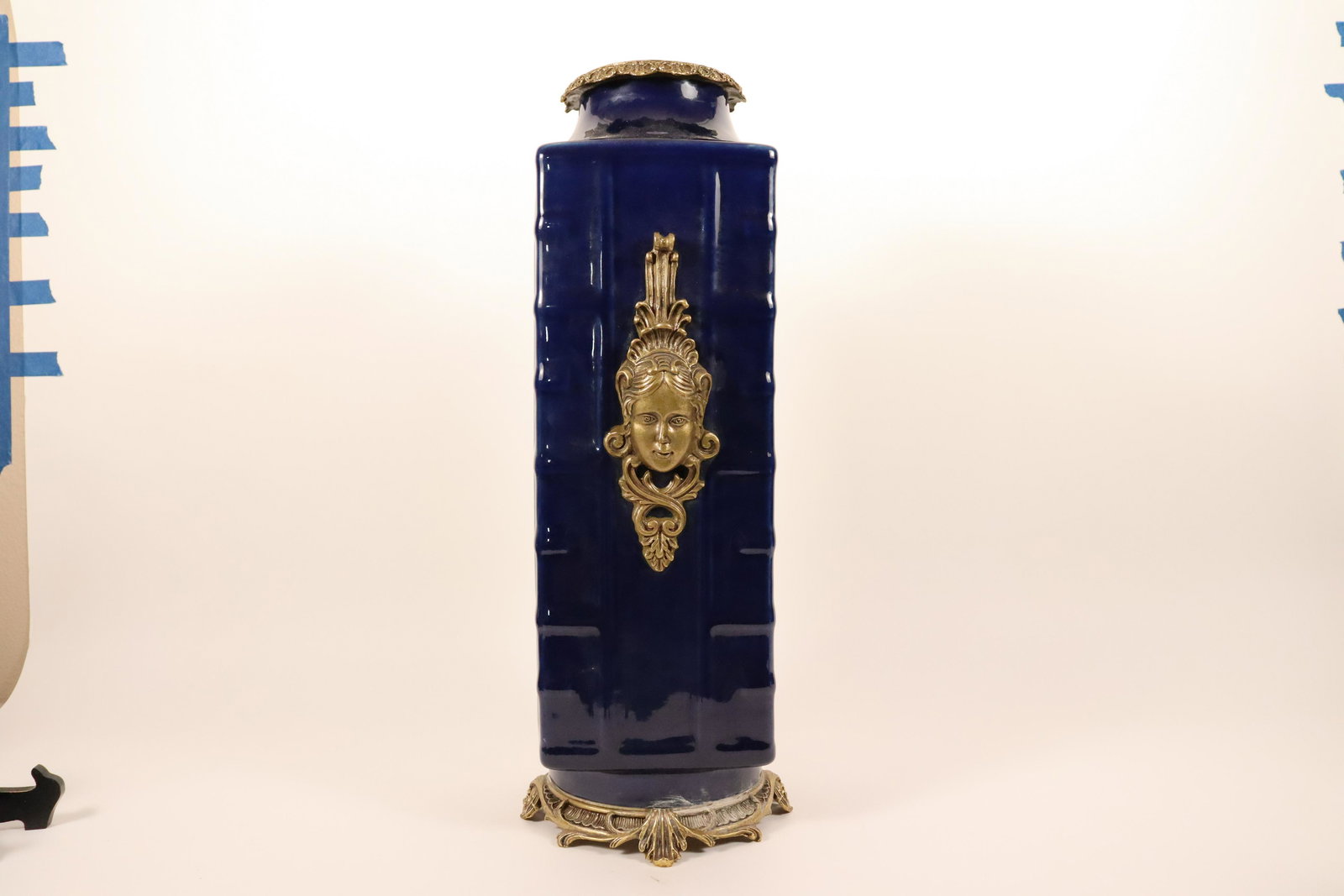 Chinese heavy blue square vase (1 of 7)