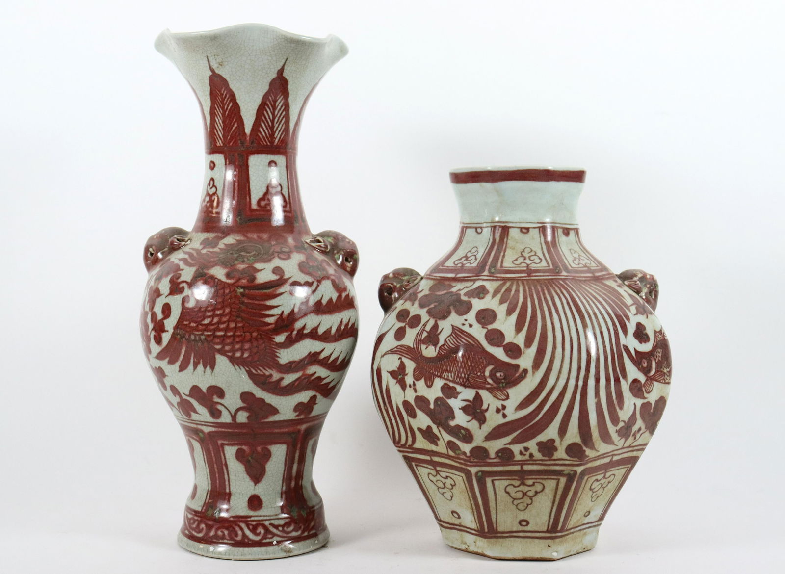 2 pcs Chinese copper red vase (1 of 7)