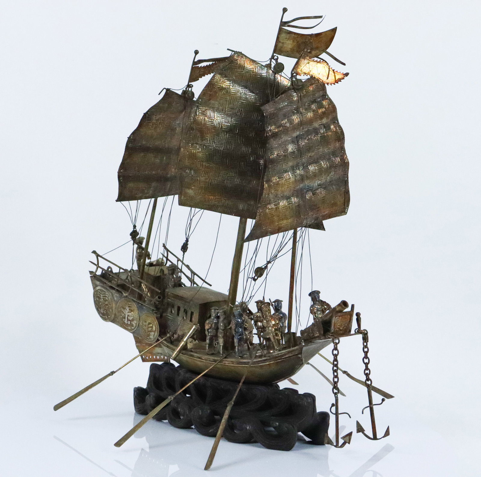 Chinese brass ship: Chinese brass carved ship, condition selling it as is. H: 10.8" x W: 4."