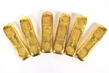 6 pcs Chinese ingots: 6 pcs Chinese heavy ingots, condition selling it as is. Not graded or authenticated. All sales are final.