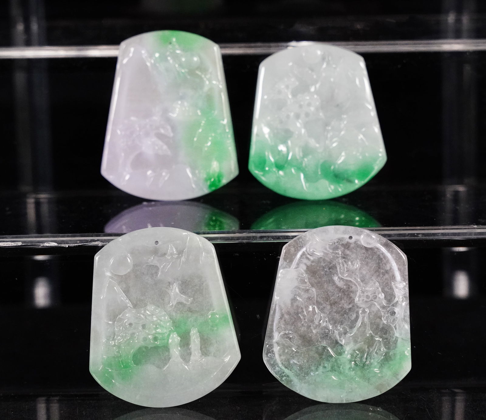 4 pcs Chinese jadeite plaques: 4 pcs Chinese jadeite carved plaques.