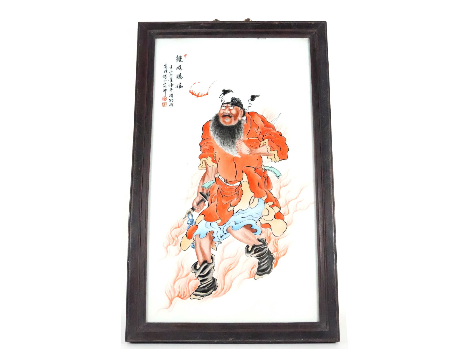 Chinese large porcelain tile: Chinese large heavy wooden porcelain tile. H: 24" x W: 14.6."