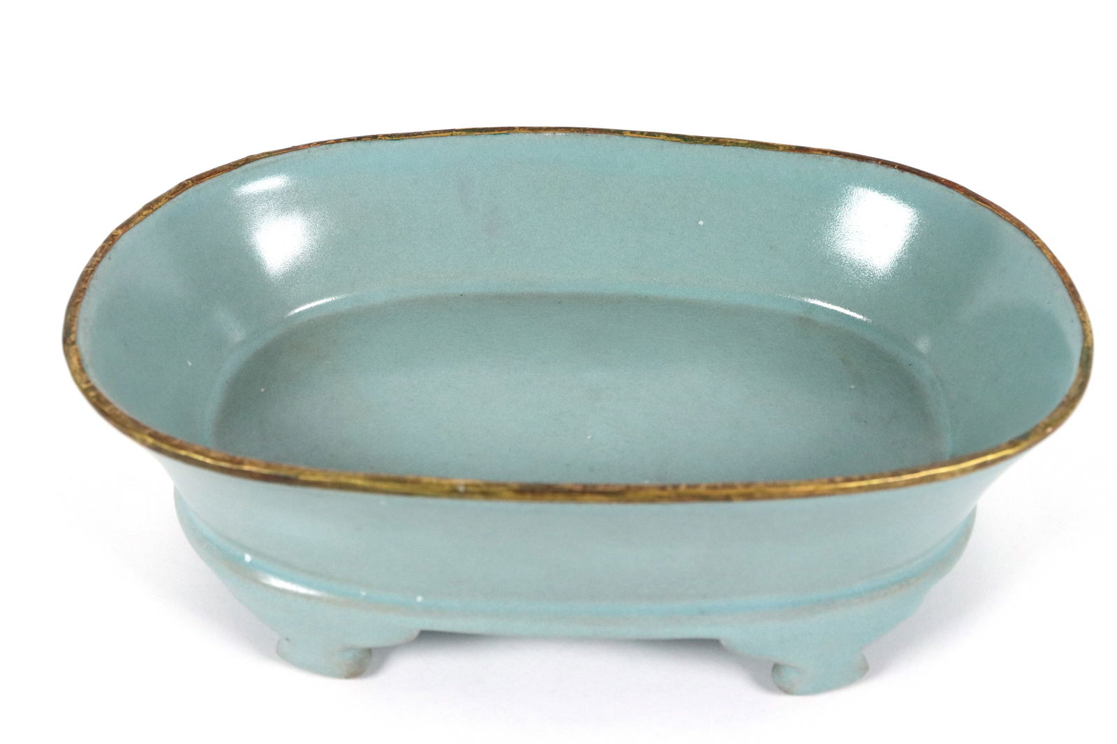Chinese celadon oval washer: Chinese celadon oval washer. H: 3" x W: 9.5."