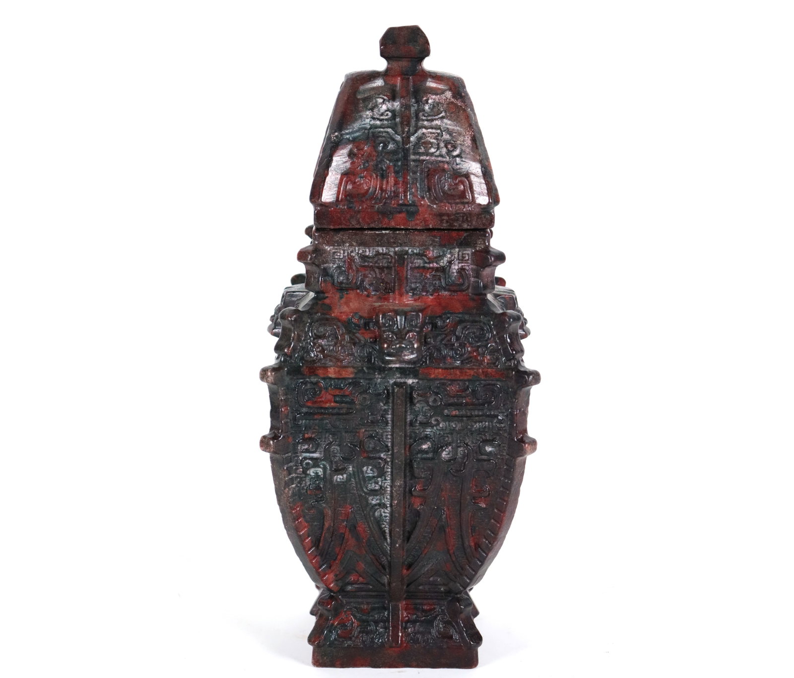 Chinese stone carved vessel: Chinese stone carved fine vessel. H: 10.5" x w: 4.1."