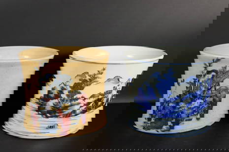 2 Chinese brush pot: 2 Chinese porcelain brush pot. H: 6.5" x W: 7.9."