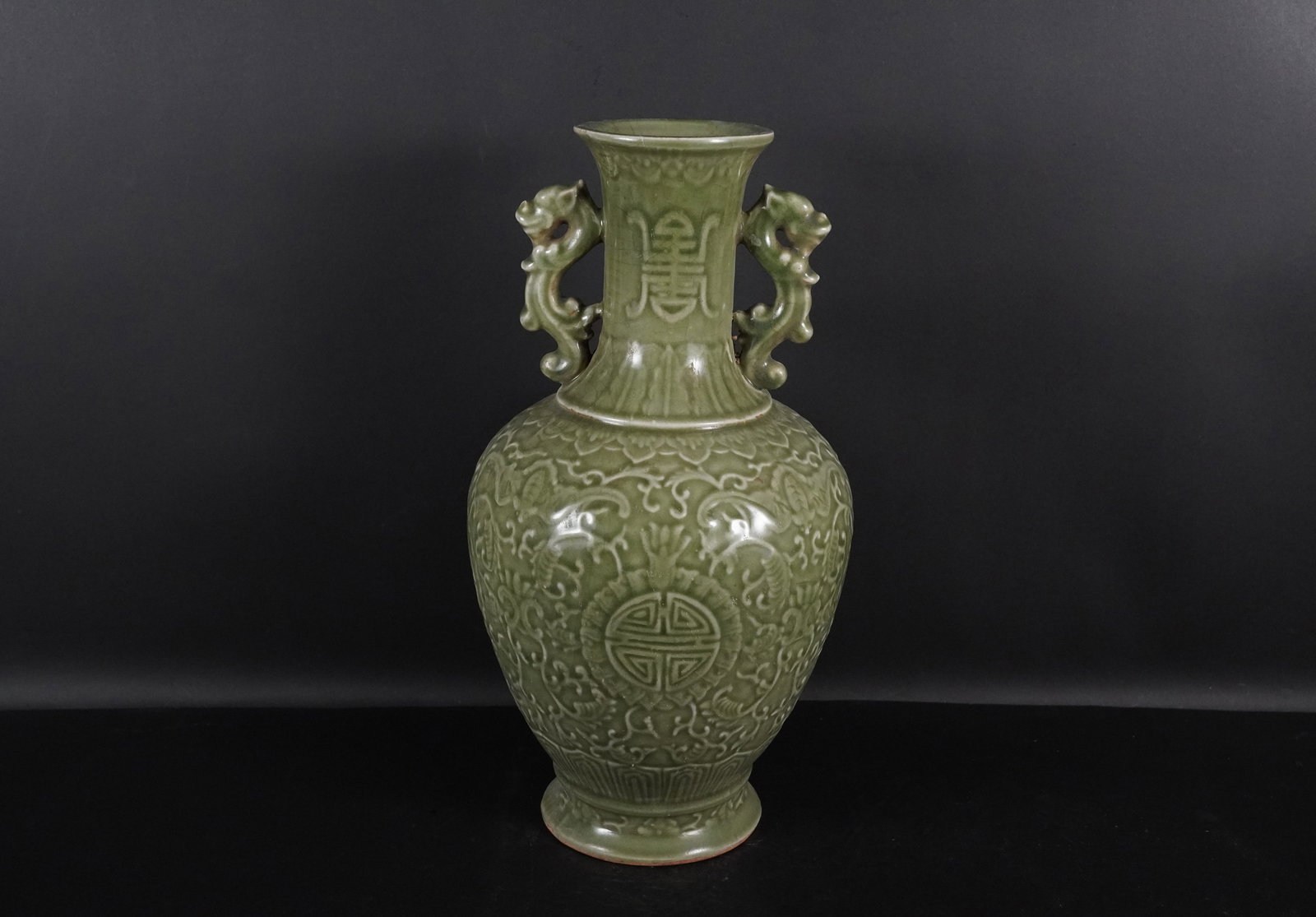 Chinese green handled vase (1 of 7)
