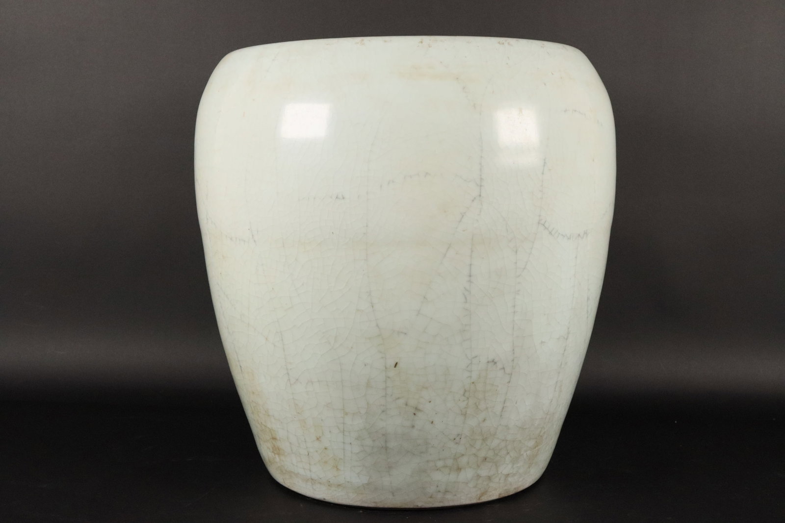 Chinese massive white jar: Chinese massive white jar. H: 14" x W: 13."