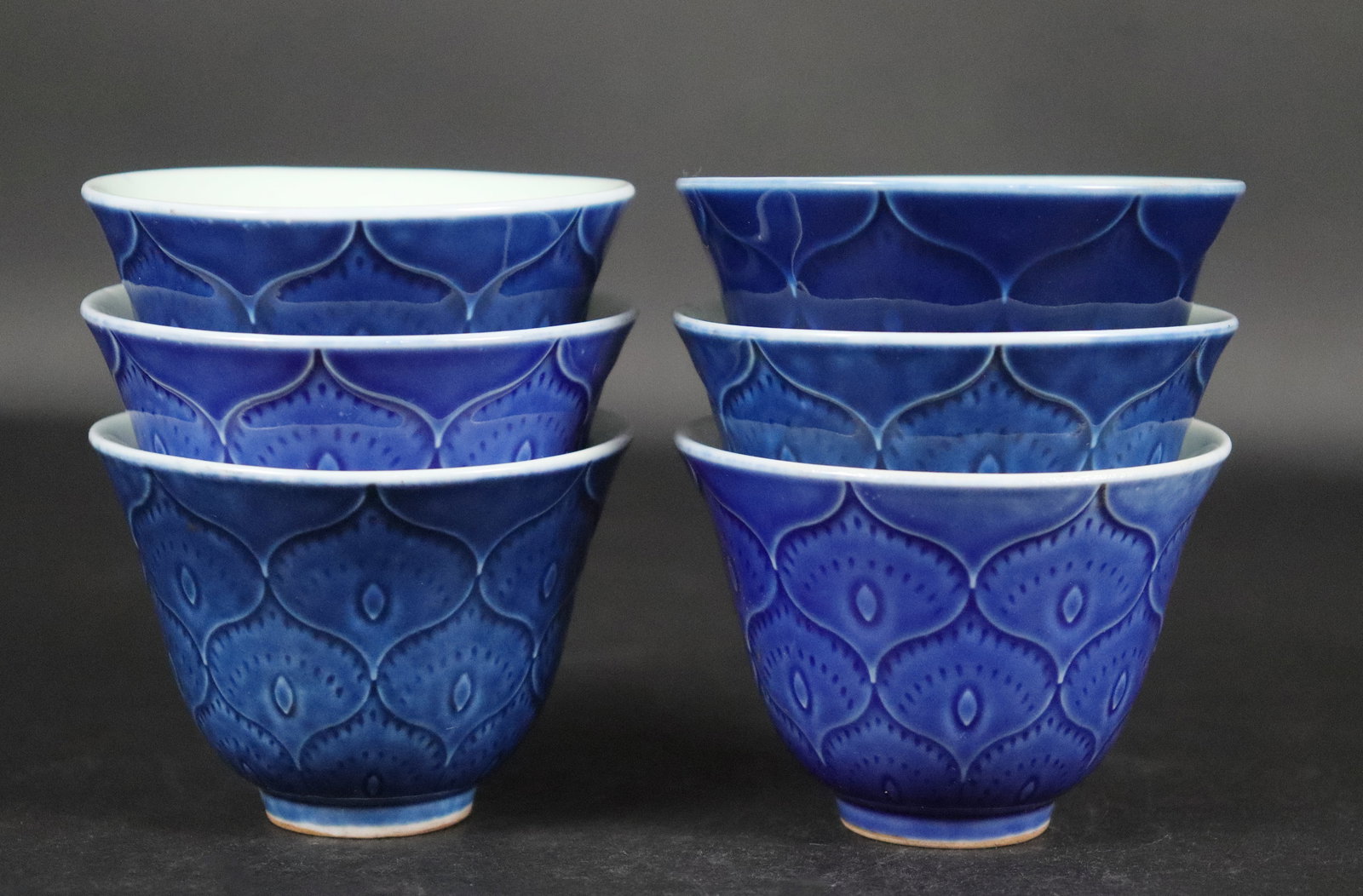 Chinese fine blue cups: Chinese fine blue cups. H: 2.25" x W: 3."
