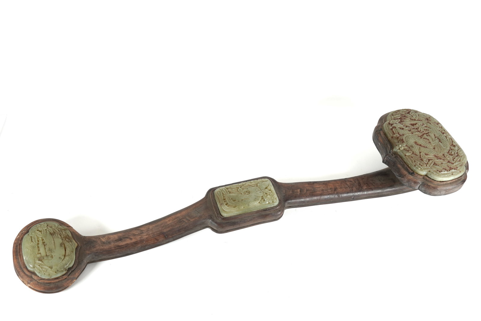 Chinese fine scepter: Chinese fine scepter, the wood has some minor cracks. Condition selling it as is. H: 5" x L: 35."