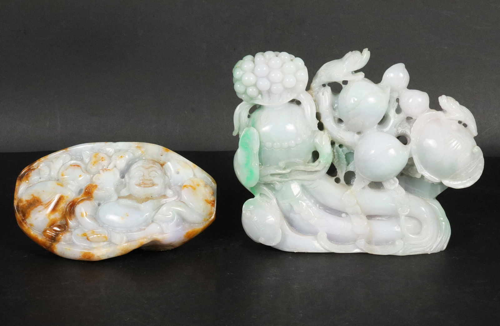 2 Chinese jadeite item: 2 Chinese fine jadeite item. Largest H: 4.75" x W: 5.5."