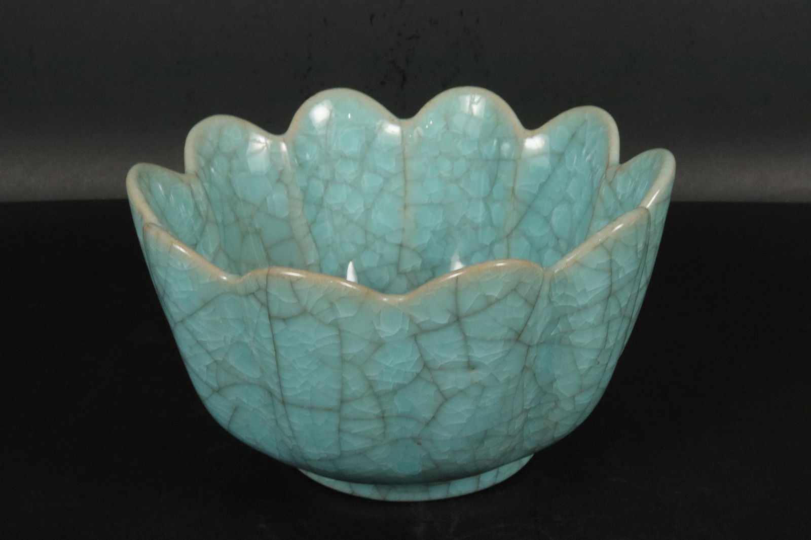 Chinese celadon fine bowl: Chinese fine crackled bowl. H: 3.75" x W: 6.5."