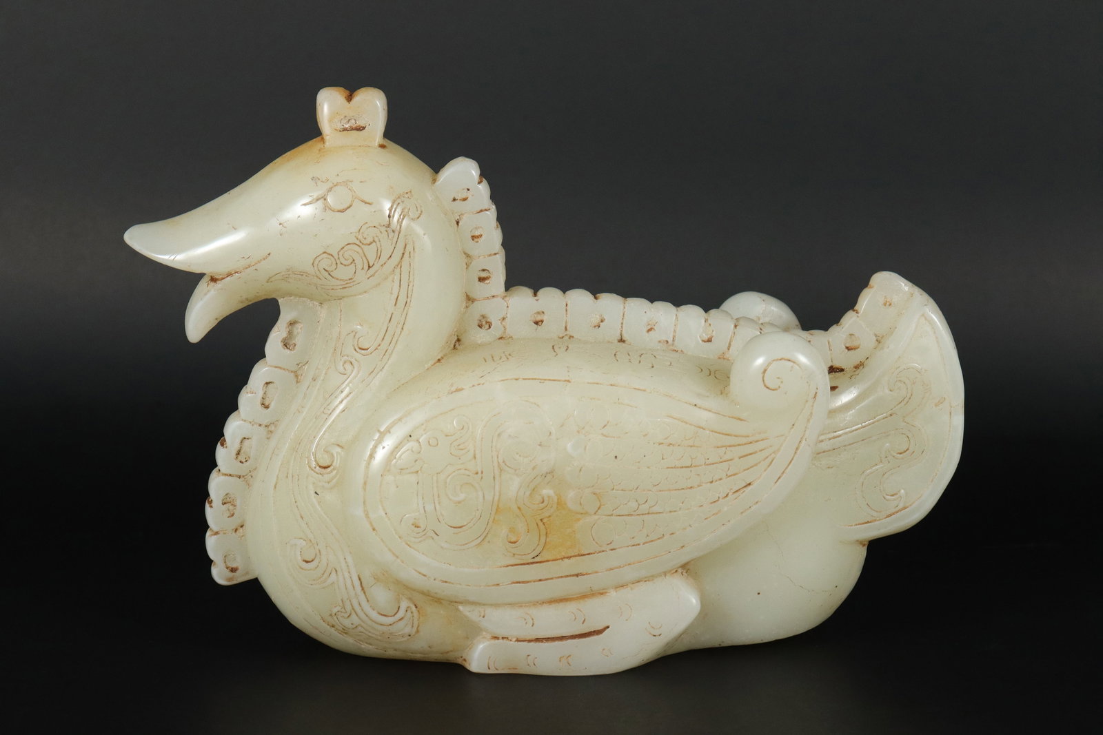 Chinese jade like duck: Chinese jade like duck vessel. H: 6.25" x W: 9.5."