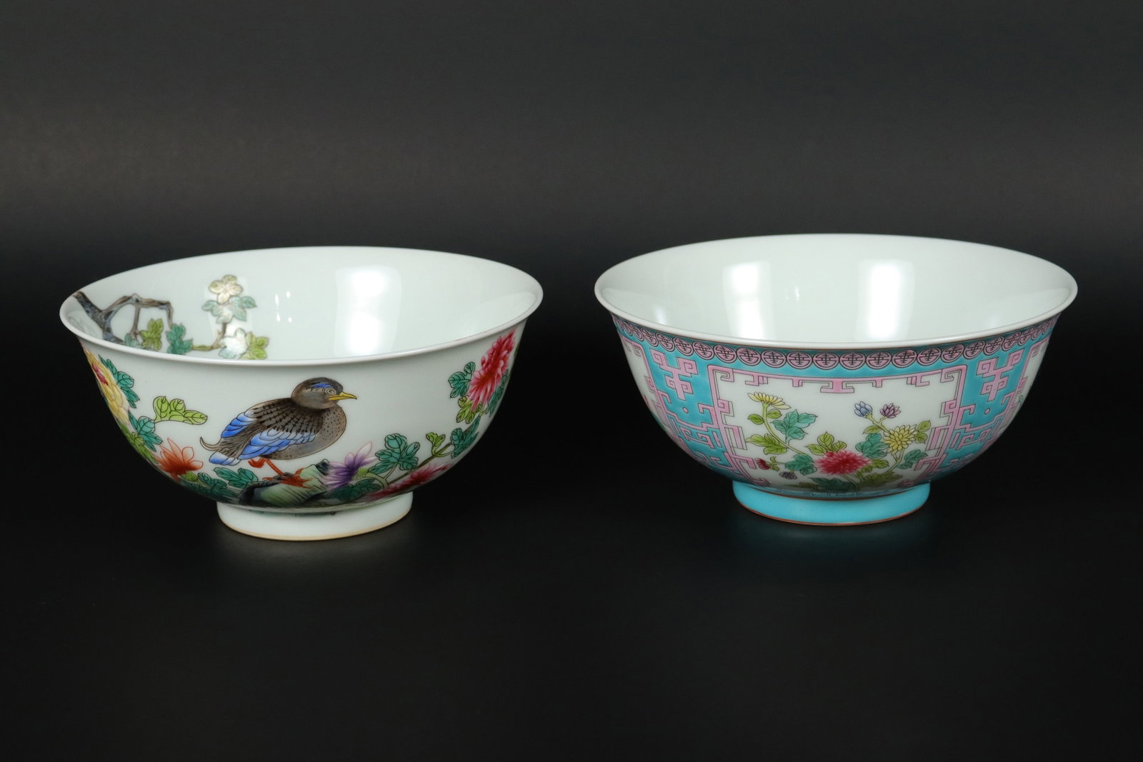 2 Chinese fine bowls: 2 Chinese fine bowls, comes with wooden storage box. H: 5.25" x W: 7.75."