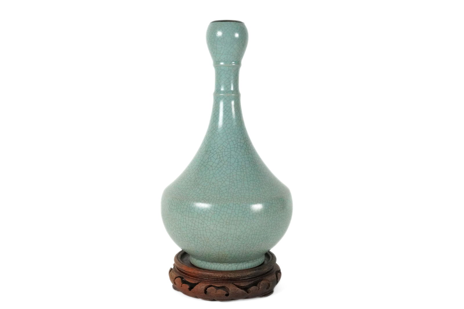 Chinese crackled vase: Chinese fine crackled celadon vase. H: 10.5" x W: 5.5."