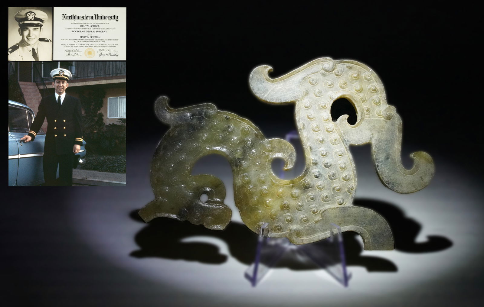 Chinese fine jade dragon: Chinese fine jade carved dragon ornament. Navy veteran estate.