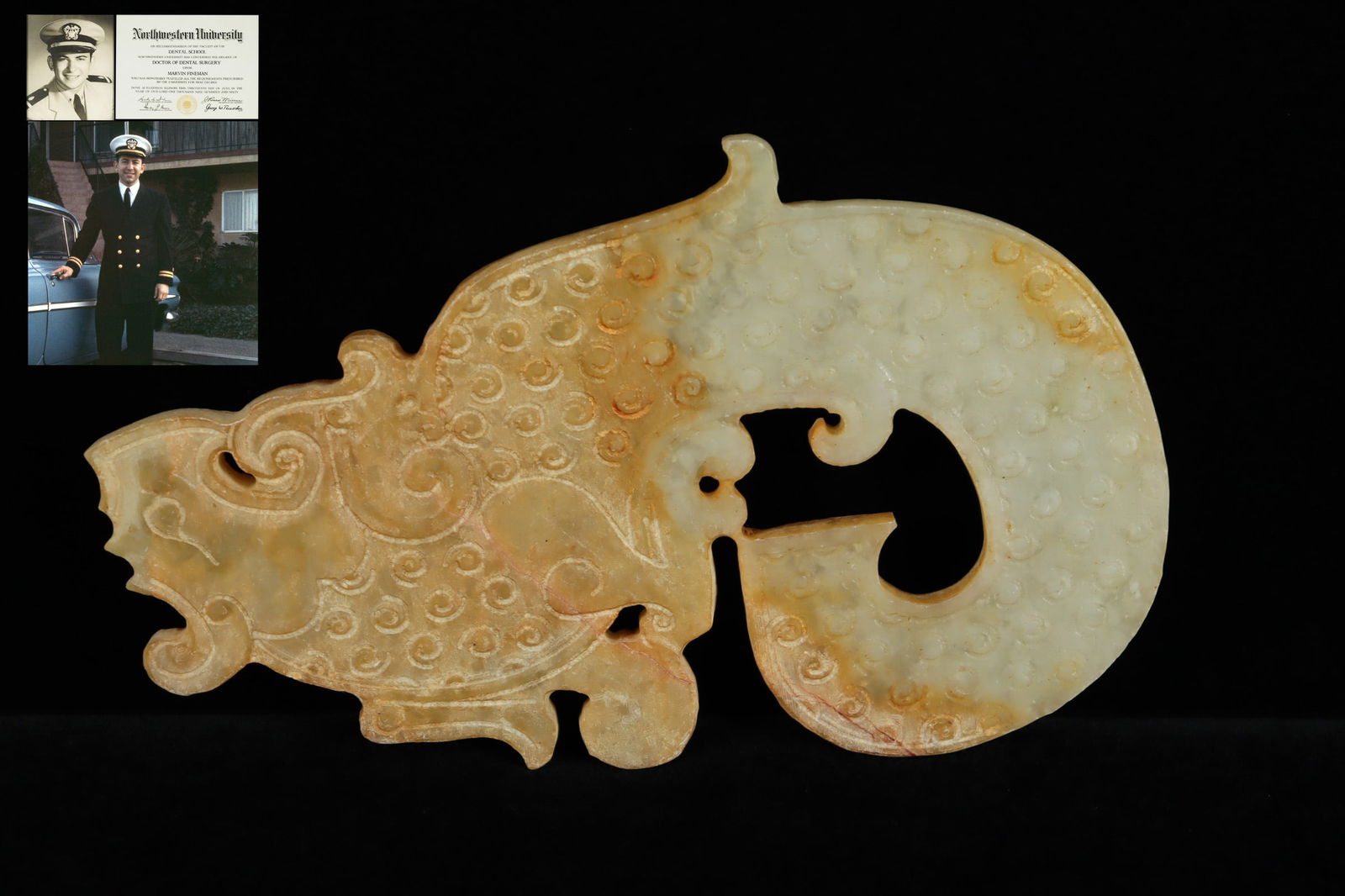 Chinese fine jade ornament: Chinese fine jade carved ornament. Navy veteran estate.