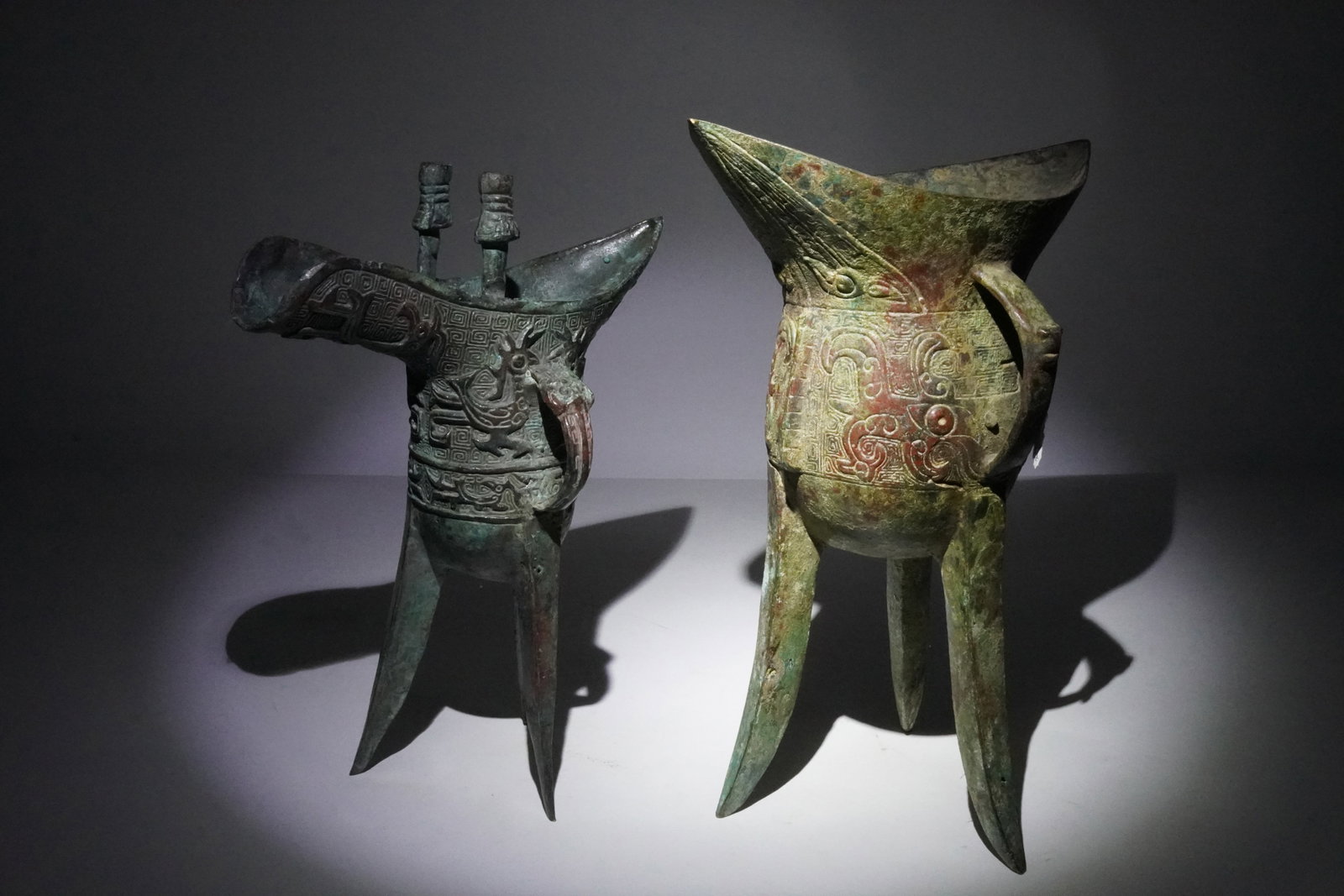 2 Chinese bronze cup: 2 Chinese bronze carved cup. Coler collection estate. H: 8.2" x W: 6.5.“