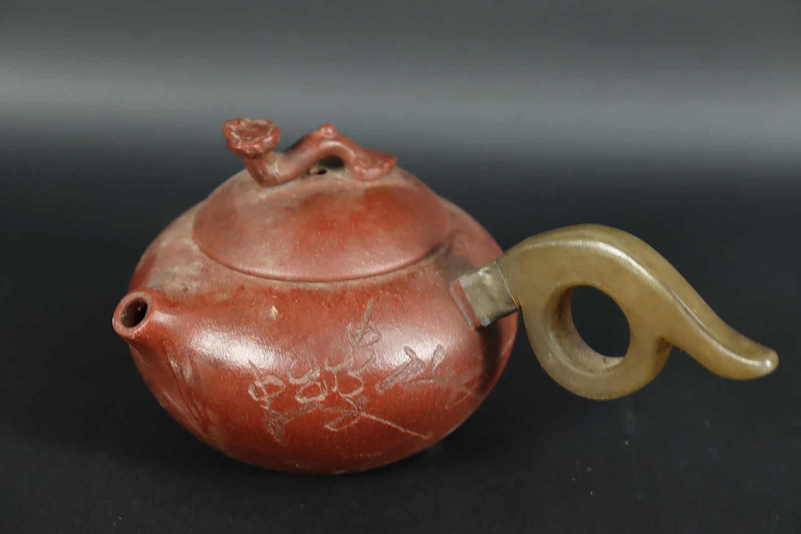 Chinese clay teapot: Chinese fine clay teapot. H: 3" x W: 7.5."