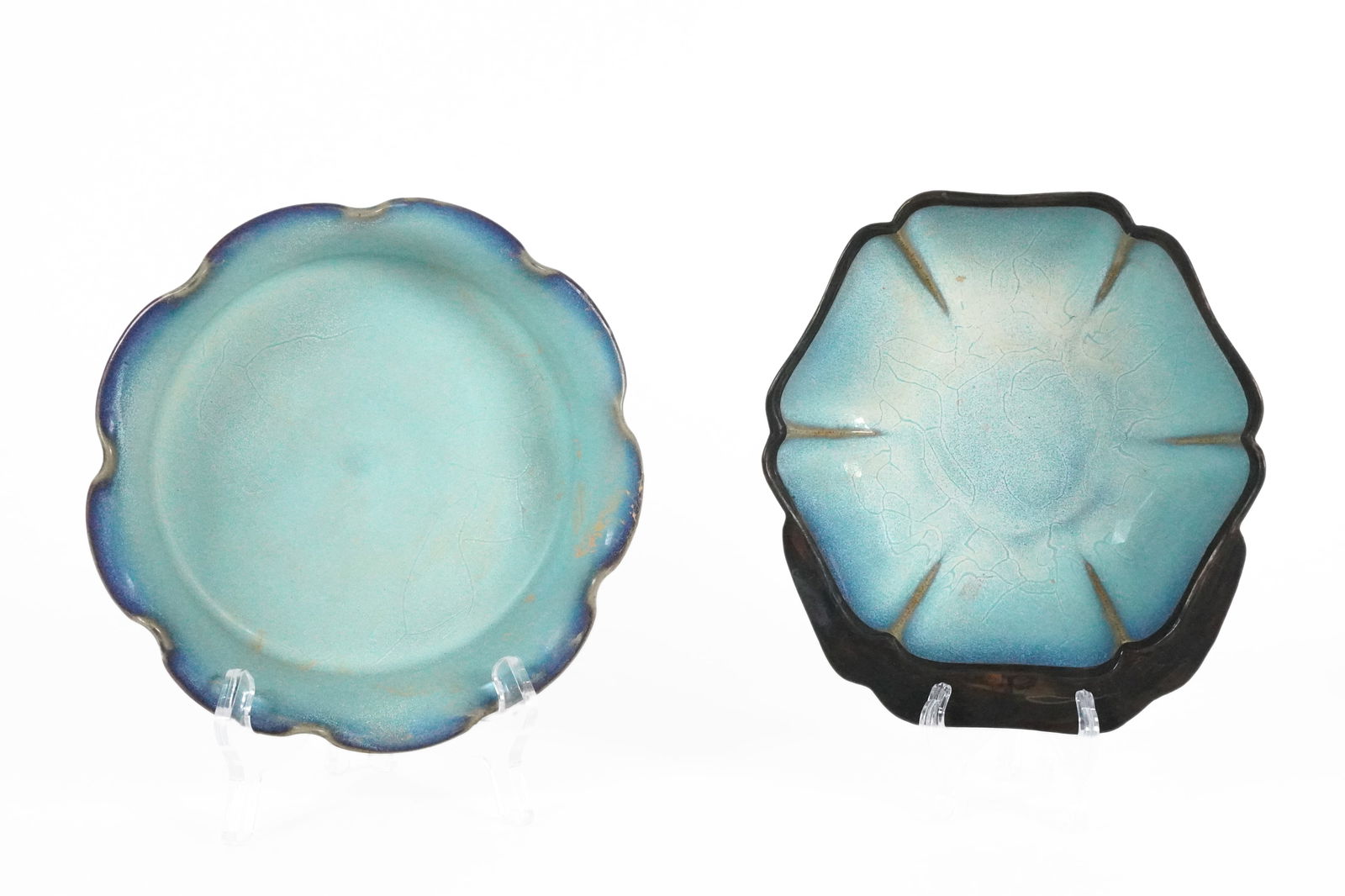 2 Chinese purple washer: 2 Chinese foliated purple washer. Largest H: 2.9" x W: 7.5."