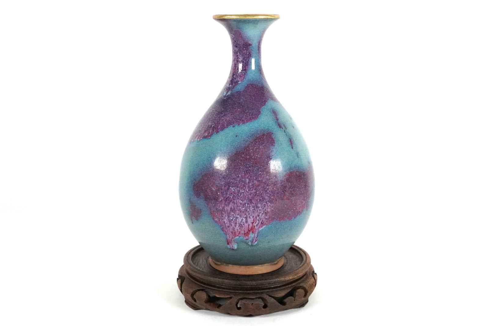 Chinese important carved vase: Chinese fine important carved flask vase. H: 14" x W: 10."