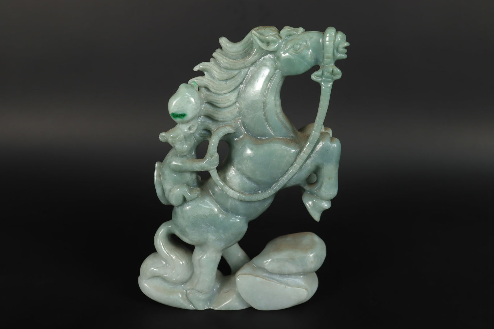 Chinese jadeite horse: Chinese fine jadeite horse. H: 6.5" x W: 4."