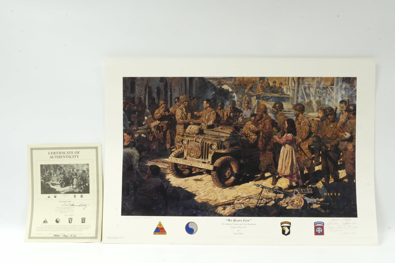 A signed James Dietz art: A vintage pencil signed James Dietz art. Comes with certficate. H: 20" x W: 29.5."