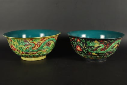 2 Chinese carved bowl