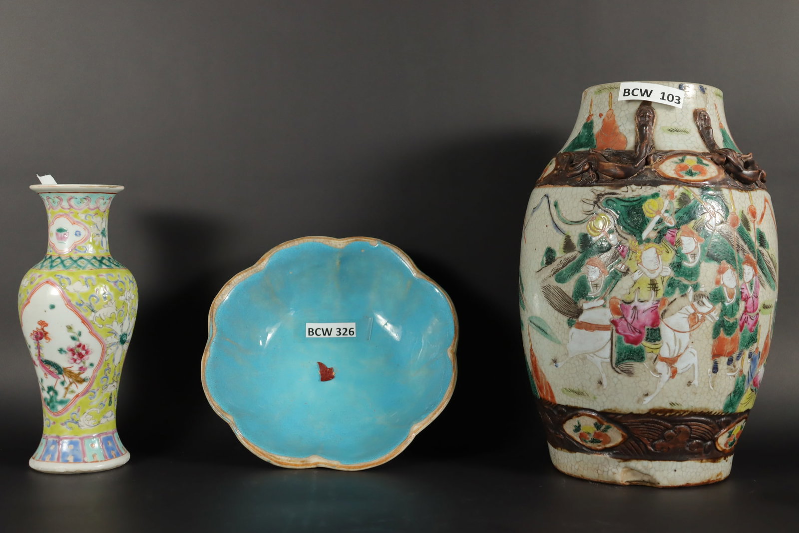 Lots Chinese porcelains: Lots Chinese porcelains, condition selling it as is. Largest H: 10.7" x W: 7."