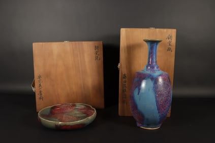 2 Chinse purple porcelains